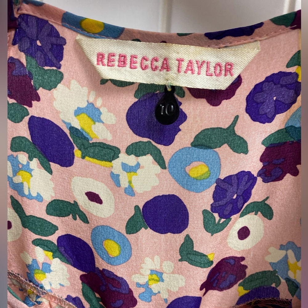 REBECCA TAYLOR Floral Ruffle Front Silk Cami Sz 10 - Picture 6 of 7